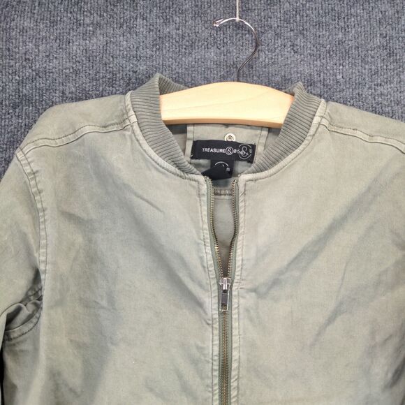 Treasure and Bond Full Zip Jacket Size L 10/12 Green Shoulder Pocket - Picture 7 of 13